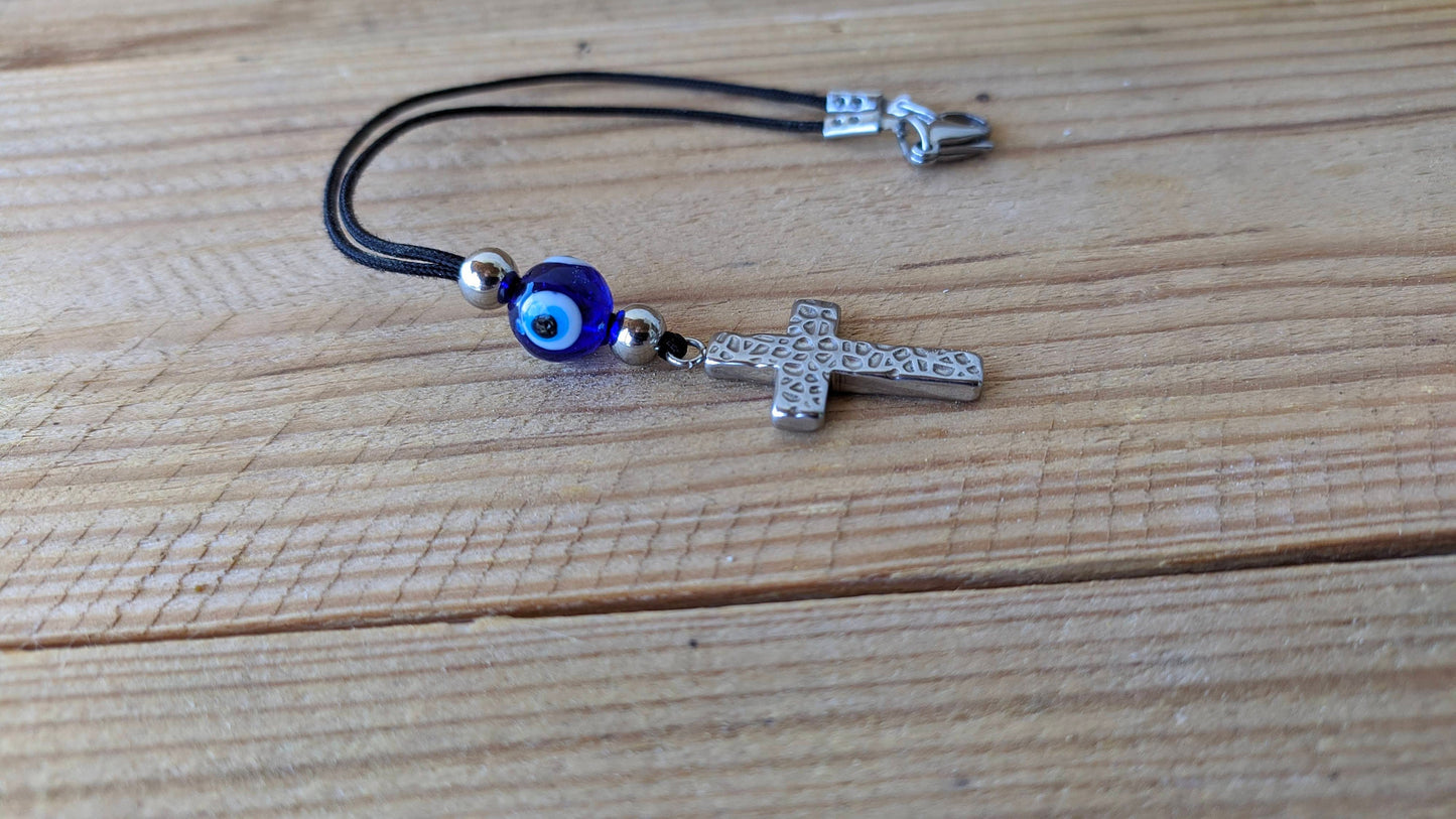 Evil Eye Cross Rear View Mirror - Car Mirror Charm