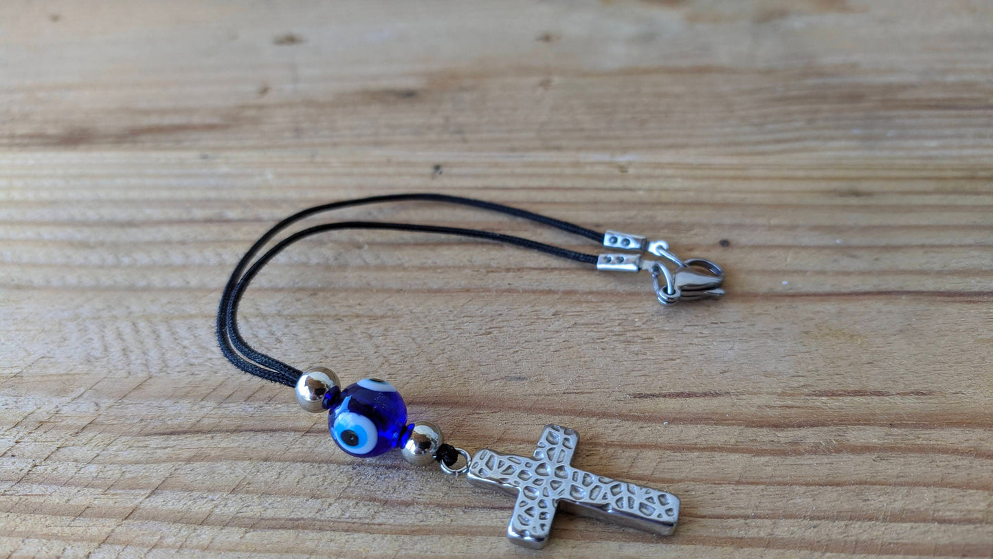 Evil Eye Cross Rear View Mirror - Car Mirror Charm