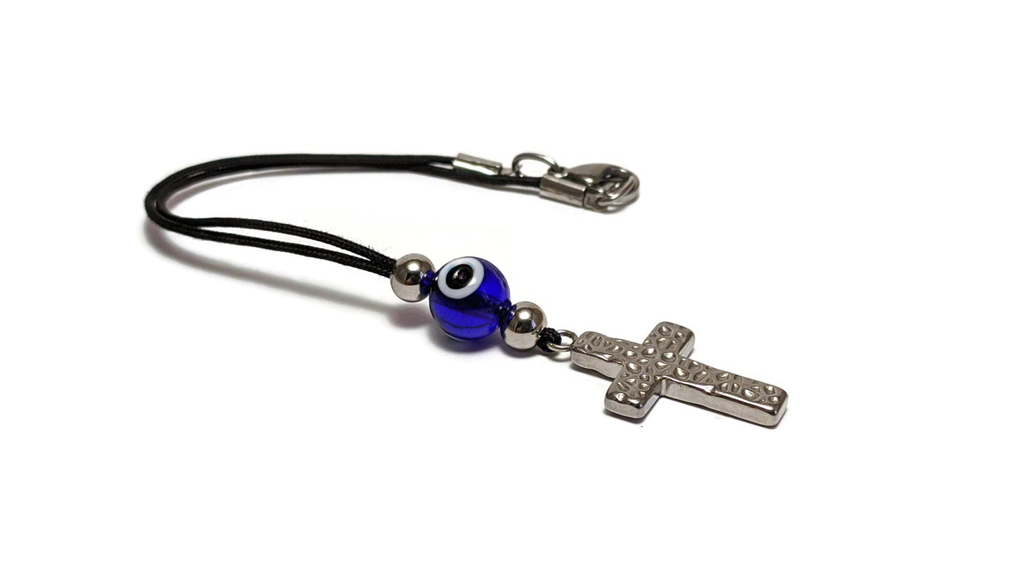 Evil Eye Cross Rear View Mirror - Car Mirror Charm