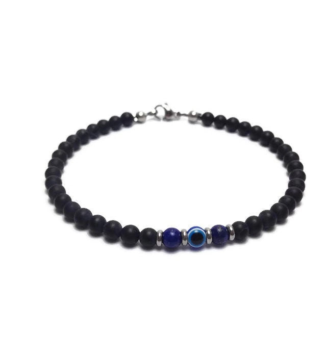 Evil Eye Onyx & Lapis Lazuli Bracelet - For Her or For Him