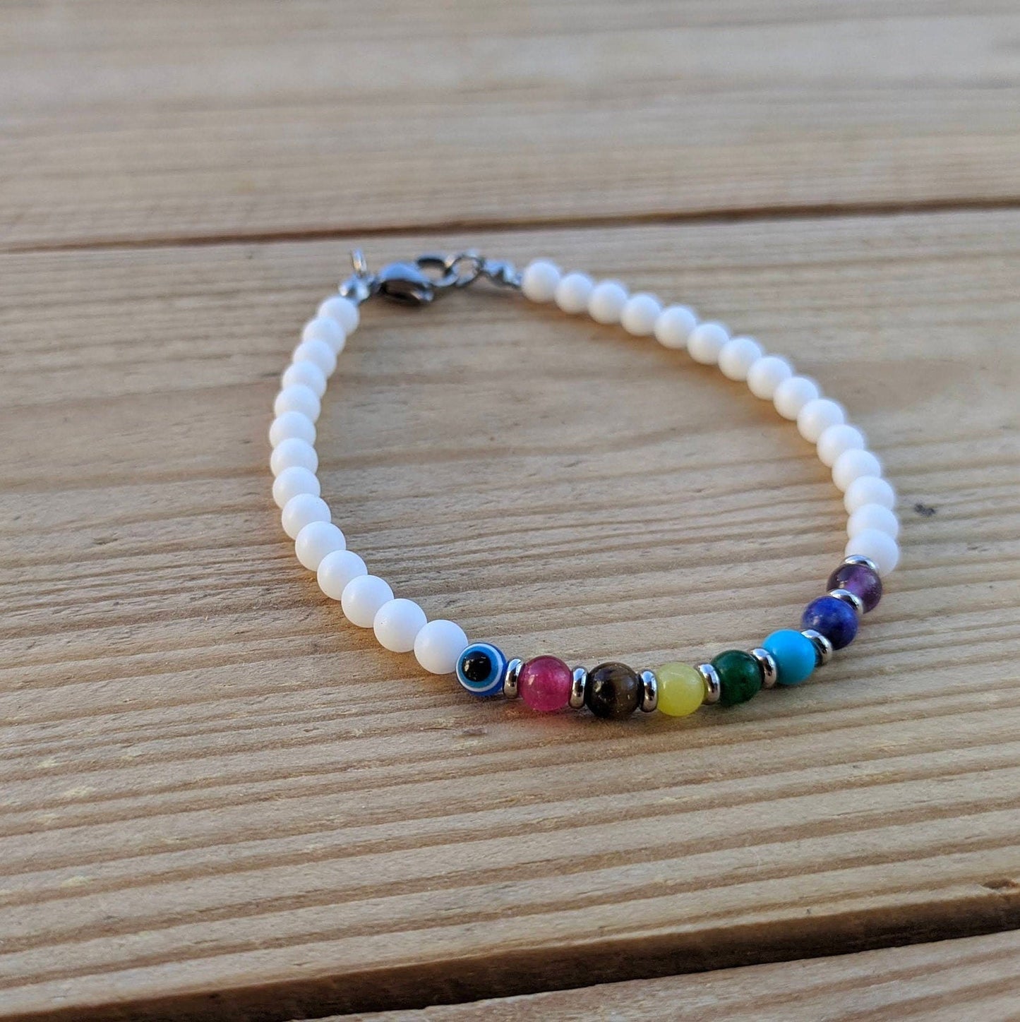 Bracelet Blanc Oeil Bleu Chakra - Bijou Femmes