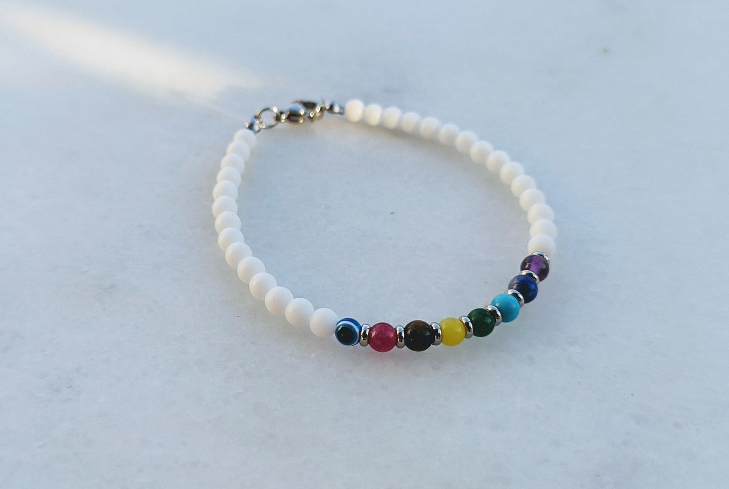 Bracelet Blanc Oeil Bleu Chakra - Bijou Femmes