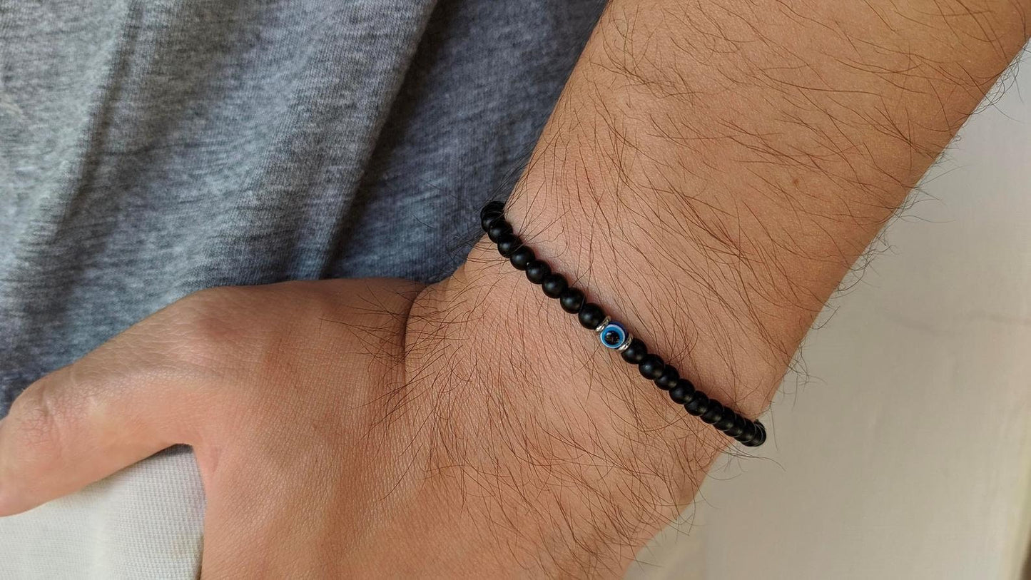 Bracelet Onyx Oeil Bleu Homme - Protection Homme - Cadeau pour lui