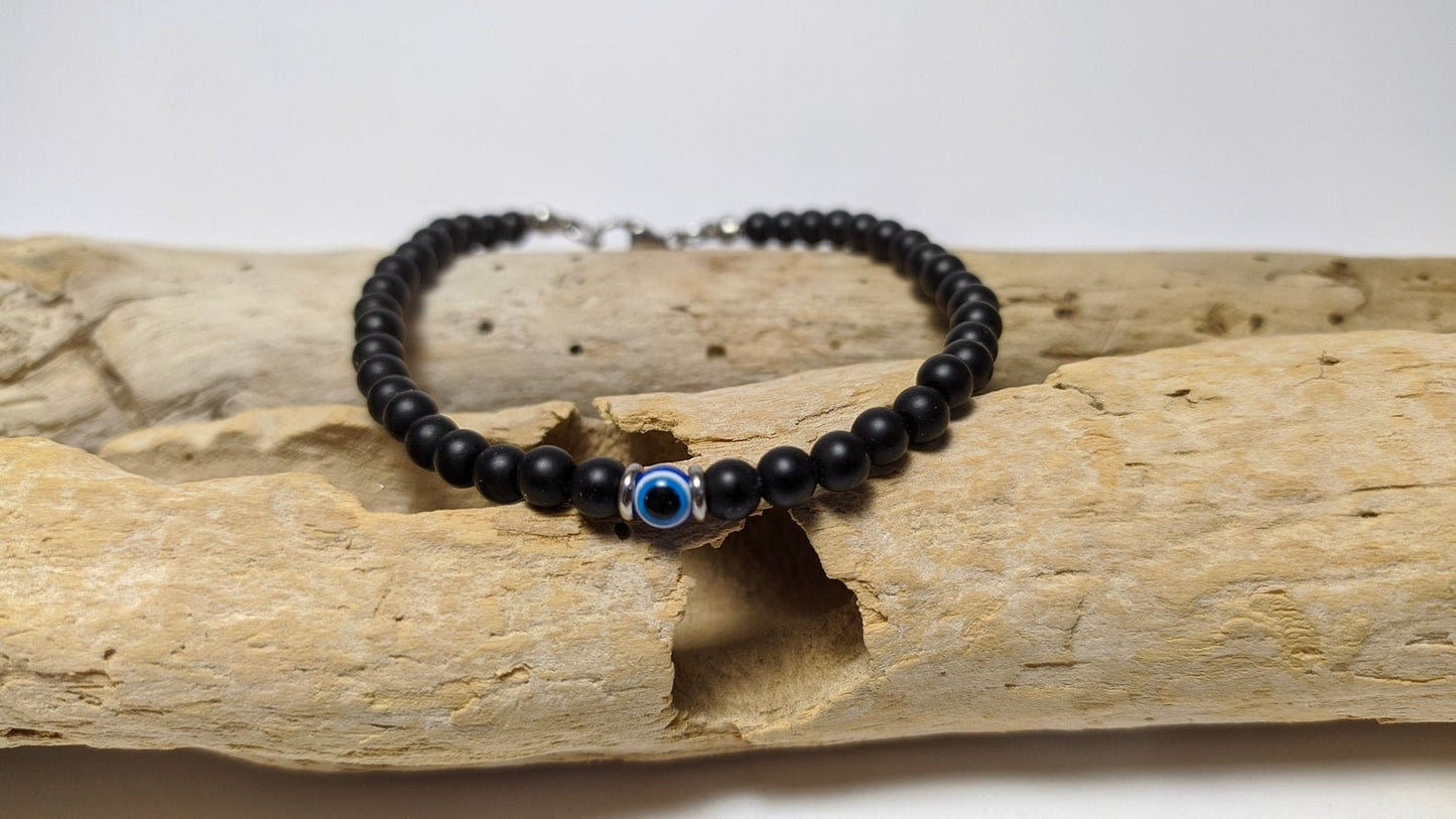 Bracelet Onyx Oeil Bleu Homme - Protection Homme - Cadeau pour lui