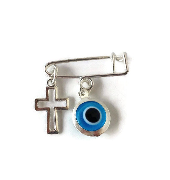 Epingle à nourrice Oeil bleu Croix - Protection bébé - Cadeau nouveau-né