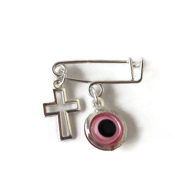 Epingle à nourrice Oeil bleu Croix - Protection bébé - Cadeau nouveau-né