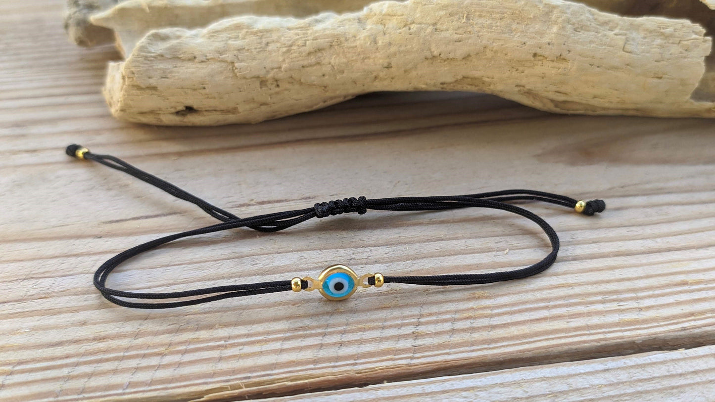 Bracelet Oeil Bleu Acier Doré | Bijoux de Protection Pour Elle