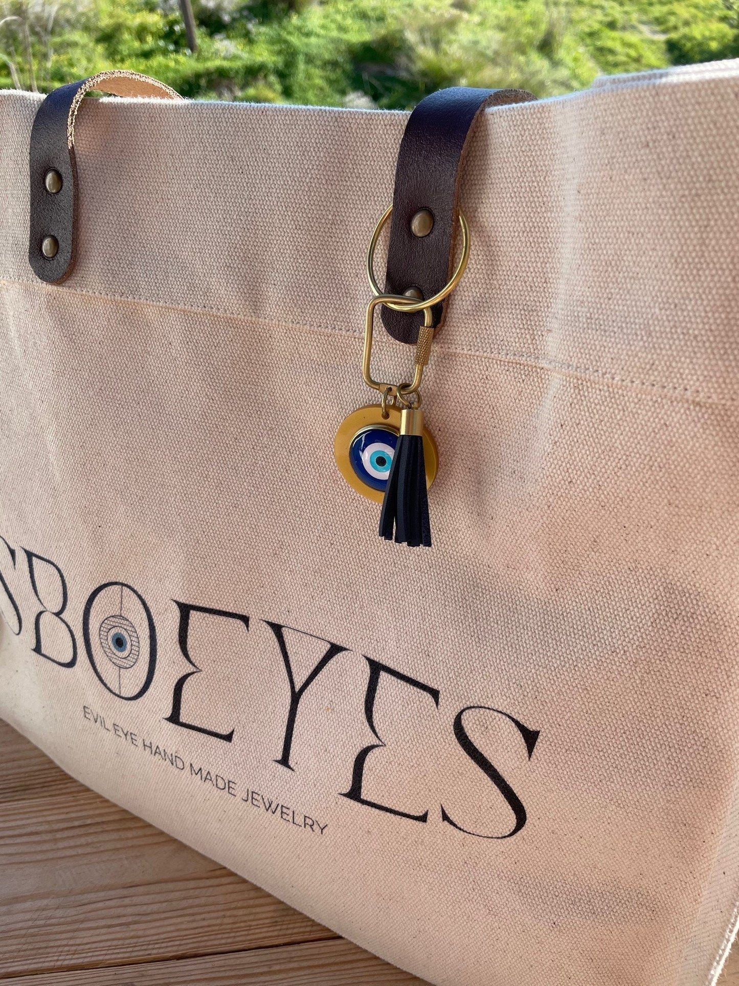 Handmade Evil Eye Bag Charm & Tassel Keychain | Greek Gift | Customizable Colors