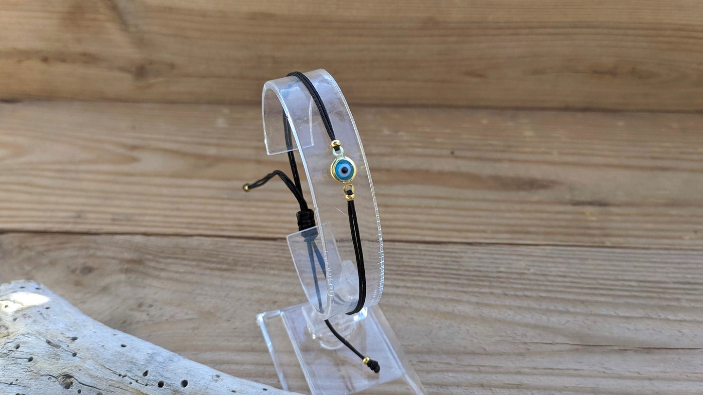 Bracelet Oeil Bleu Acier Doré | Bijoux de Protection Pour Elle