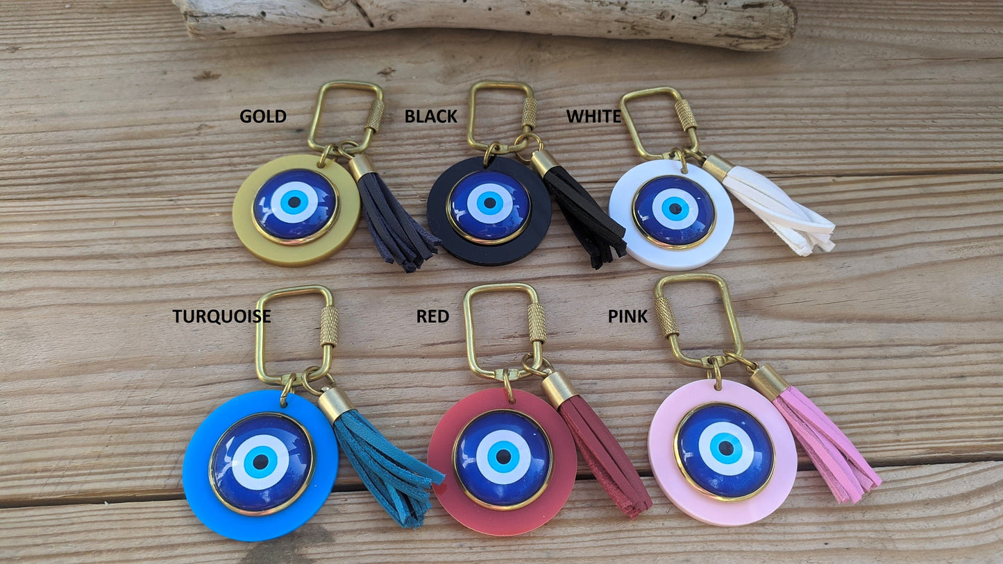 Handmade Evil Eye Bag Charm & Tassel Keychain | Greek Gift | Customizable Colors