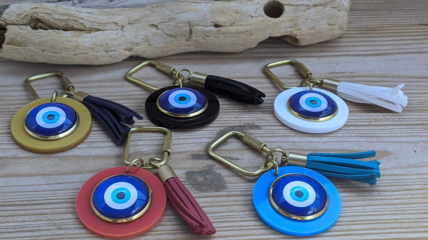 Handmade Evil Eye Bag Charm & Tassel Keychain | Greek Gift | Customizable Colors