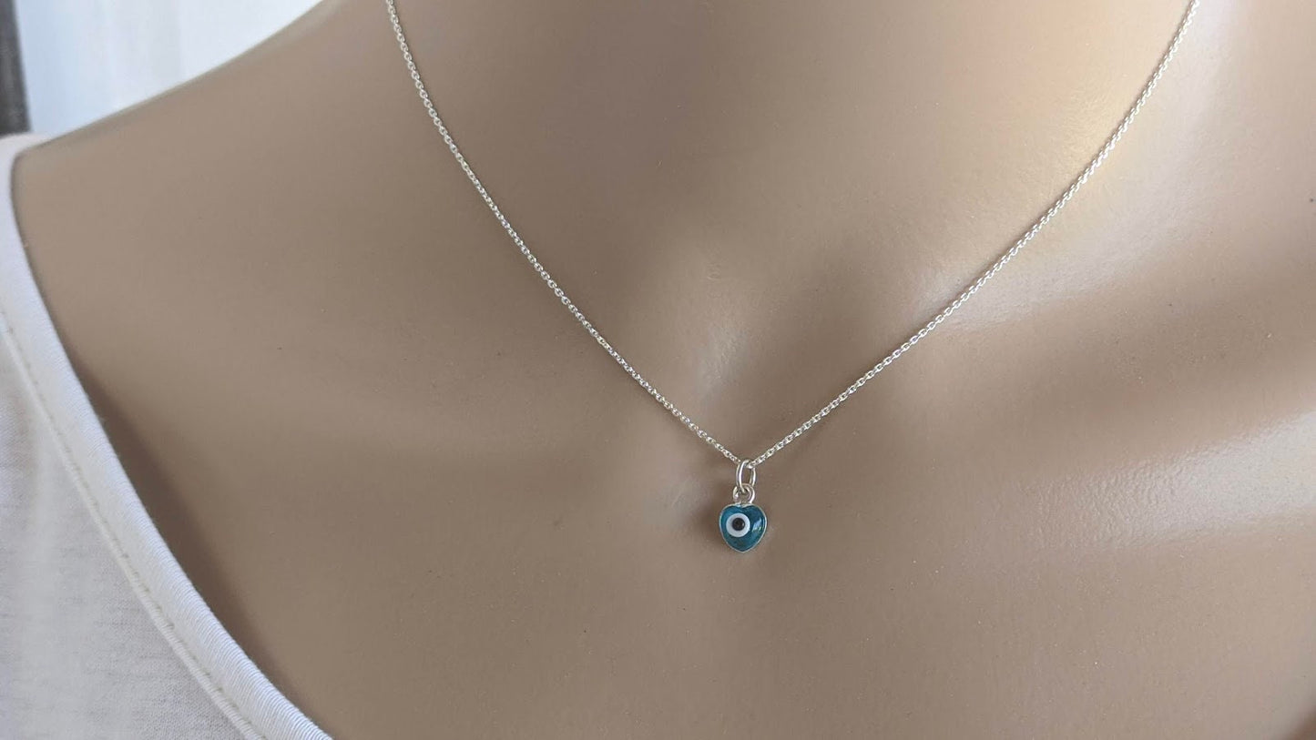 Collier Pendentif Coeur Oeil Bleu en Argent 925