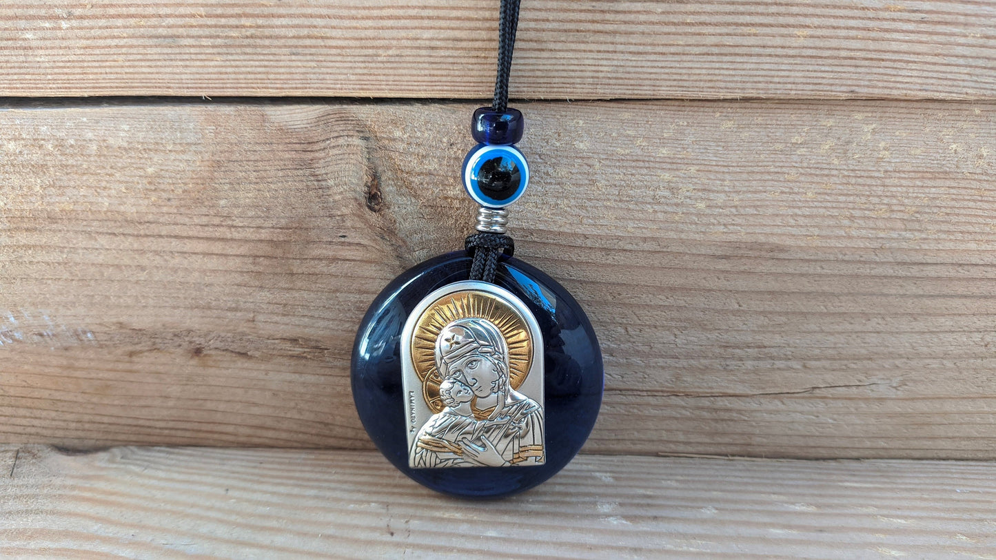Icone Vierge Marie et Jésus Christ en Verre | Protection de la maison et de la voiture