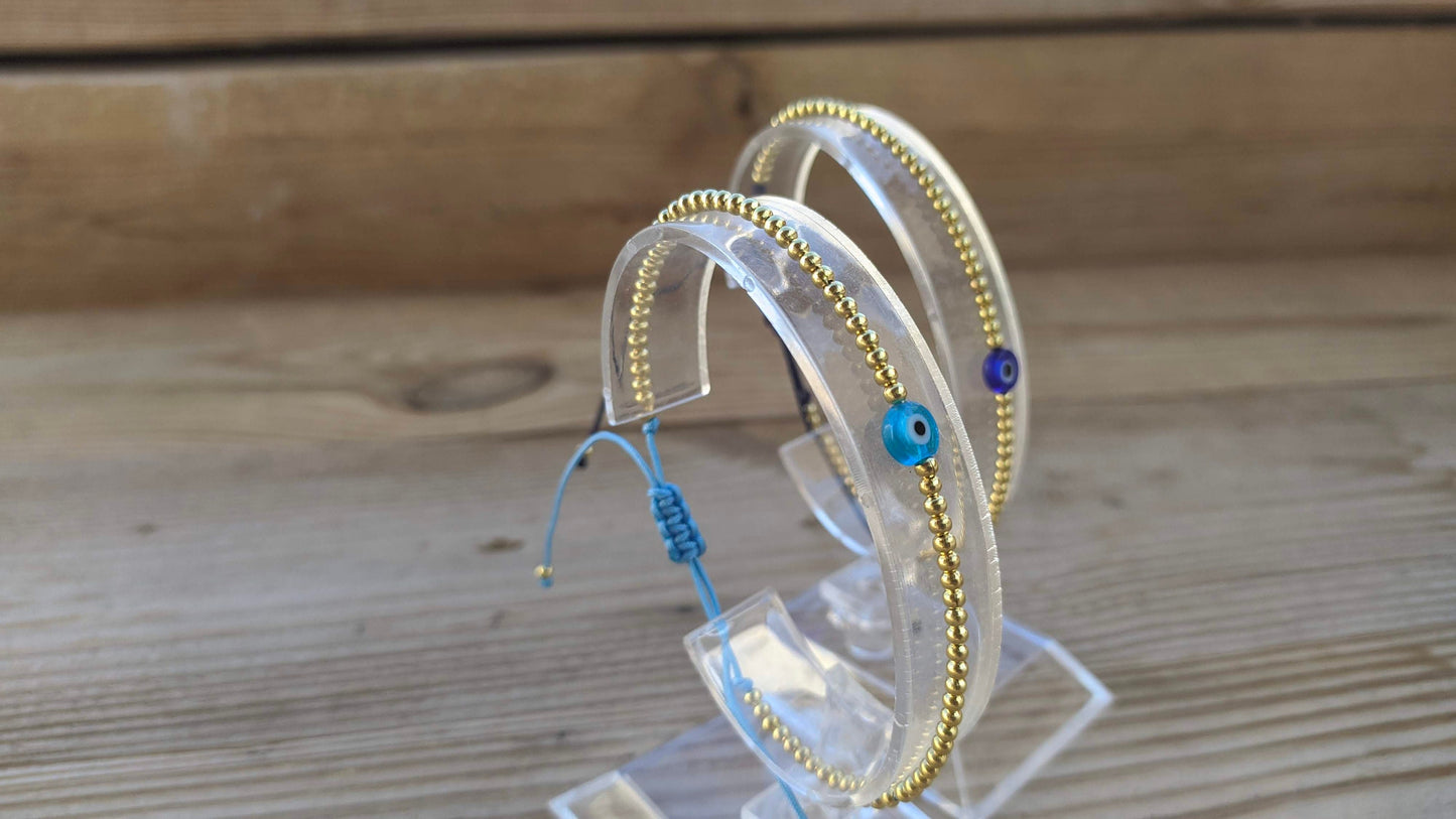 Bracelet Oeil Bleu Perles Acier - Cadeau pour elle - Cadeau grec