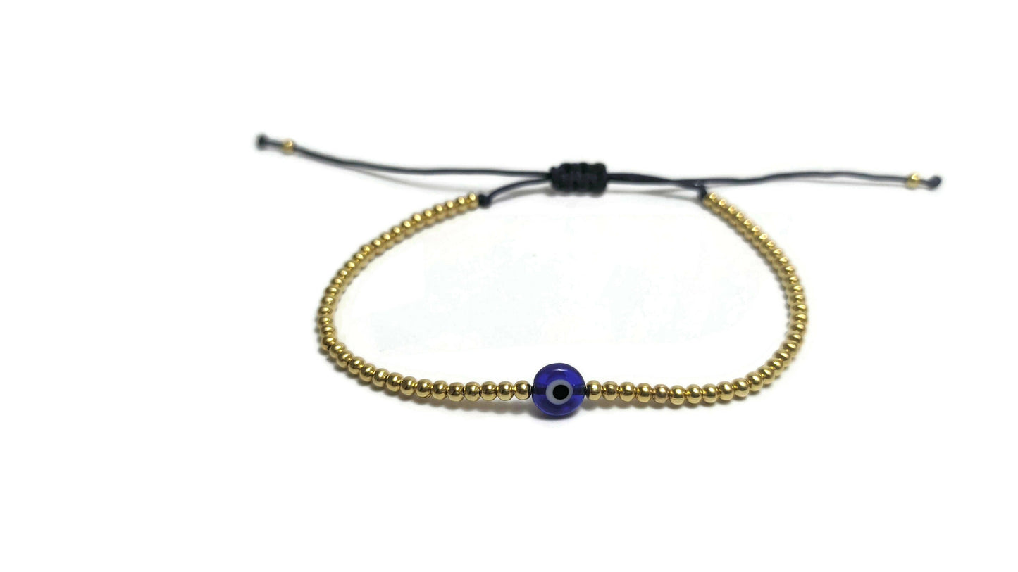 Bracelet Oeil Bleu Perles Acier - Cadeau pour elle - Cadeau grec