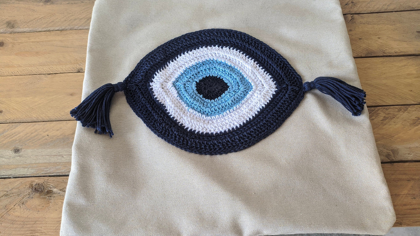 Handmade Evil Eye Cushion Cover in Cotton - Greek gift