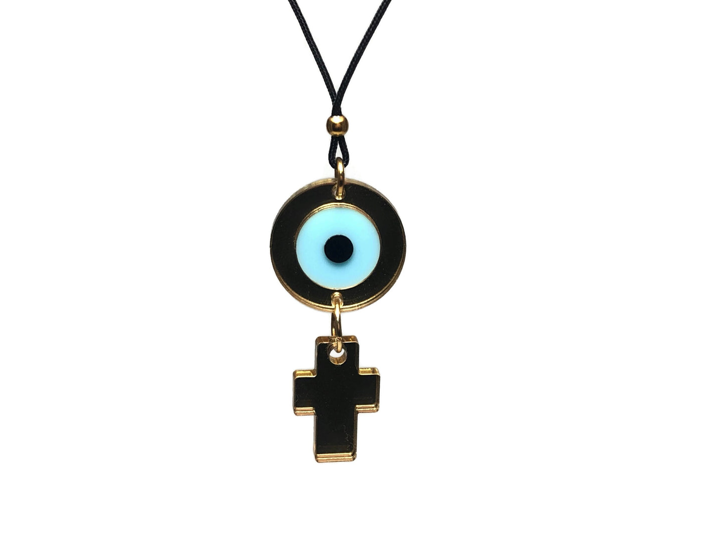 Golden Evil Eye Cross Car Charm - Vehicle mirror charm - Car protection