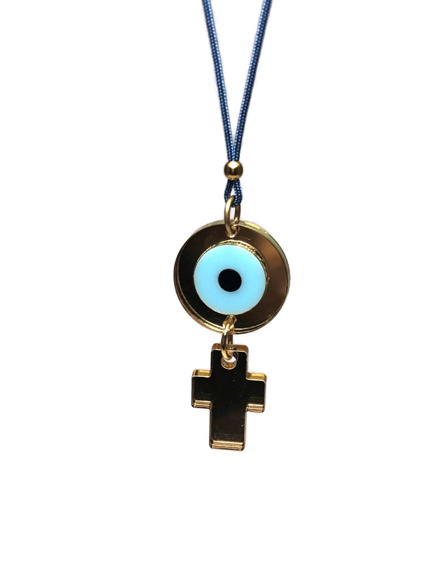 Golden Evil Eye Cross Car Charm - Vehicle mirror charm - Car protection