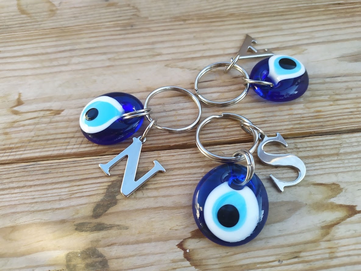 Porte-Clés Grec Personnalisé Oeil Bleu - Bijou de sac en acier inoxydable