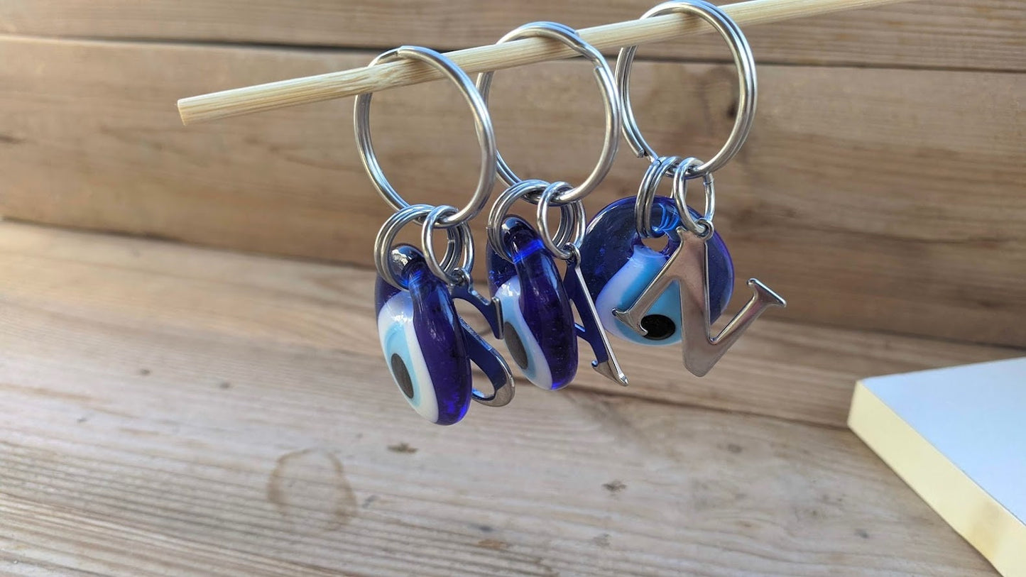 Porte-Clés Grec Personnalisé Oeil Bleu - Bijou de sac en acier inoxydable