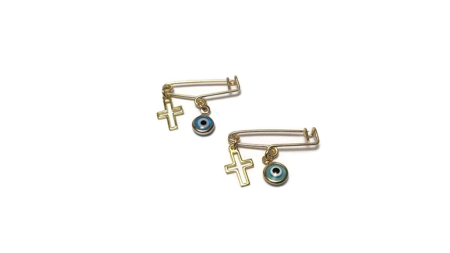 Épingle à nourrice Croix et Oeil - Bijoux de Protection Bébé