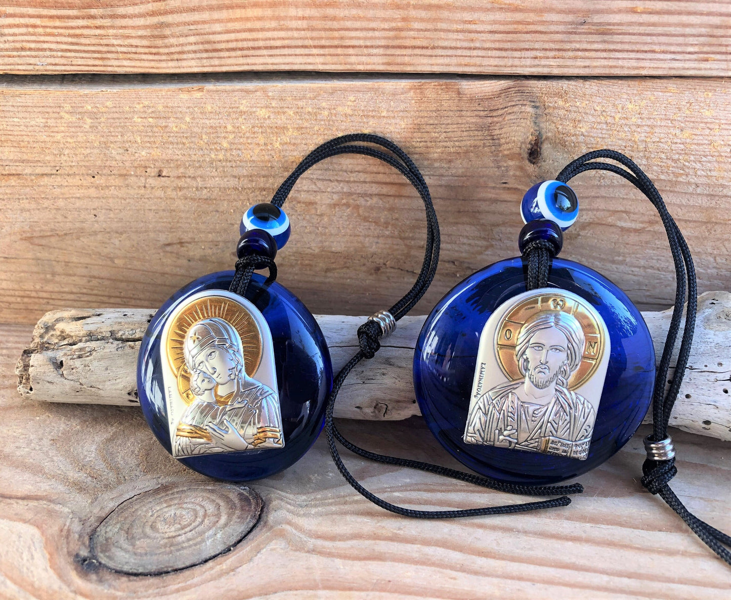 Icone Vierge Marie et Jésus Christ en Verre | Protection de la maison et de la voiture