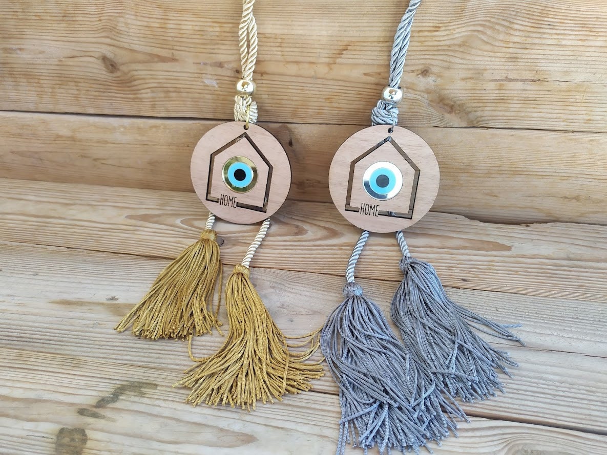 Suspension Murale Oeil Bleu en Bois - Protection Maison