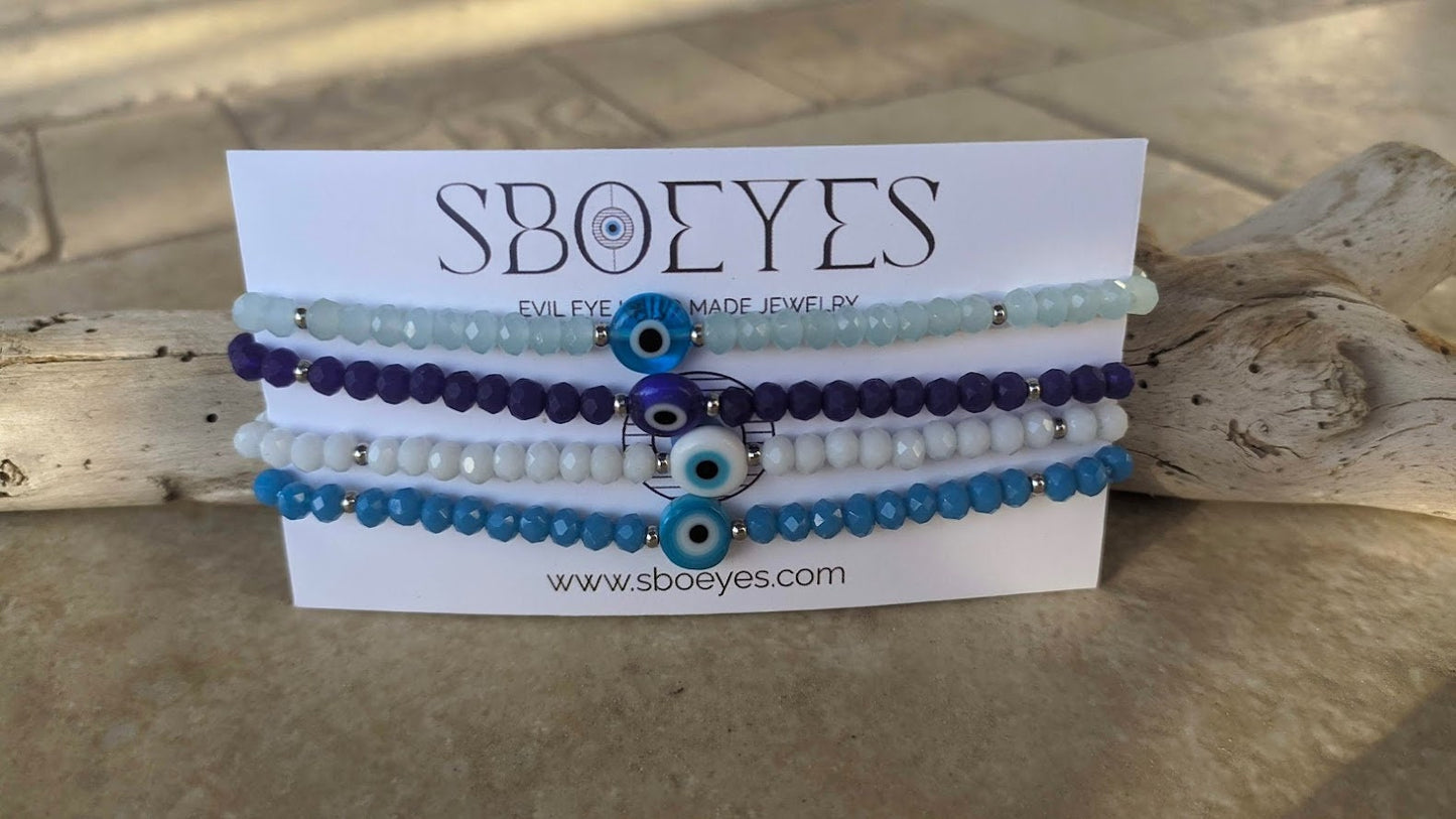 Bracelet Oeil Bleu Perles Crystal
