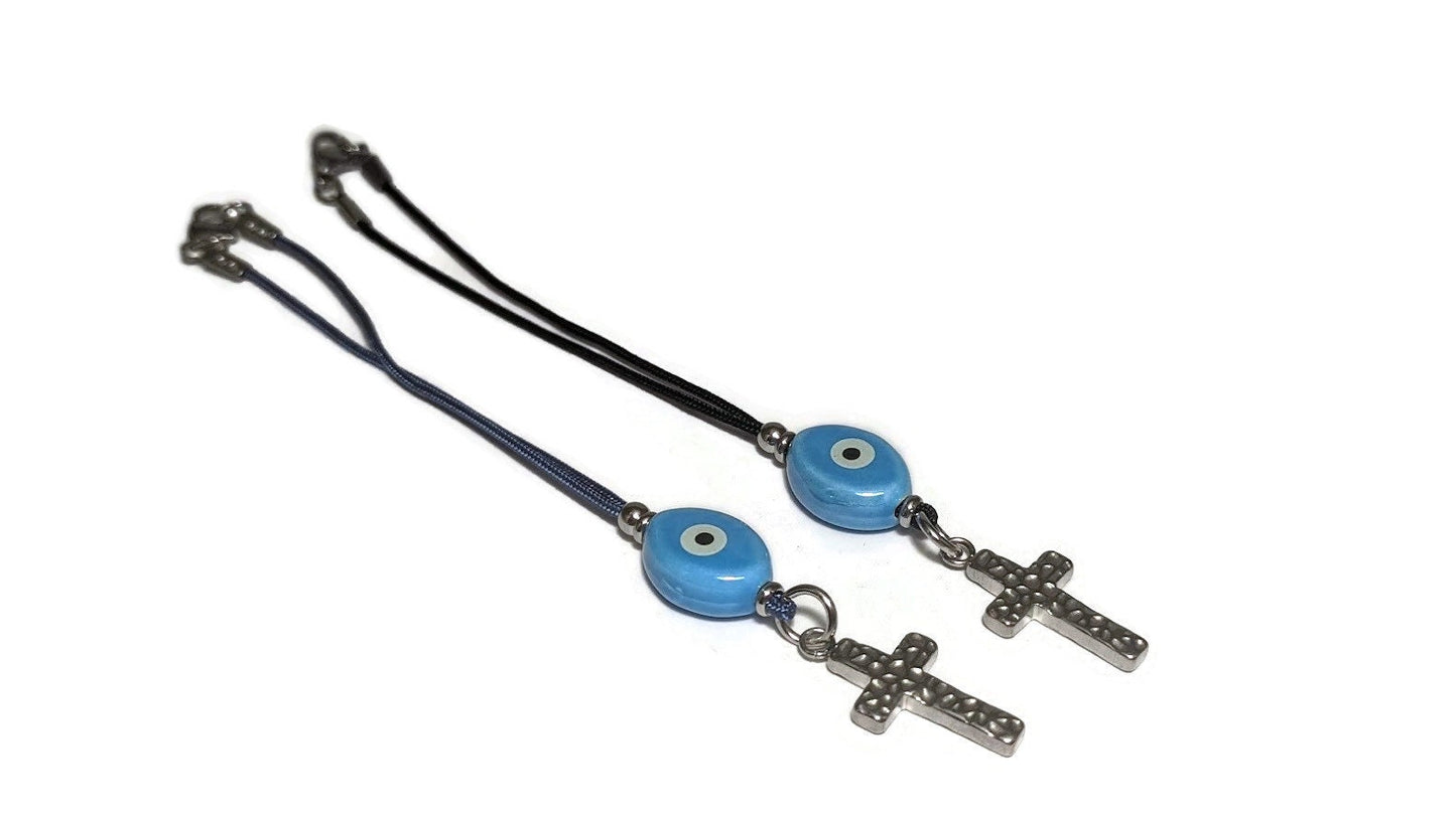 Blue Evil Eye Cross Rearview Mirror - Car Mirror Charm - Car accessories