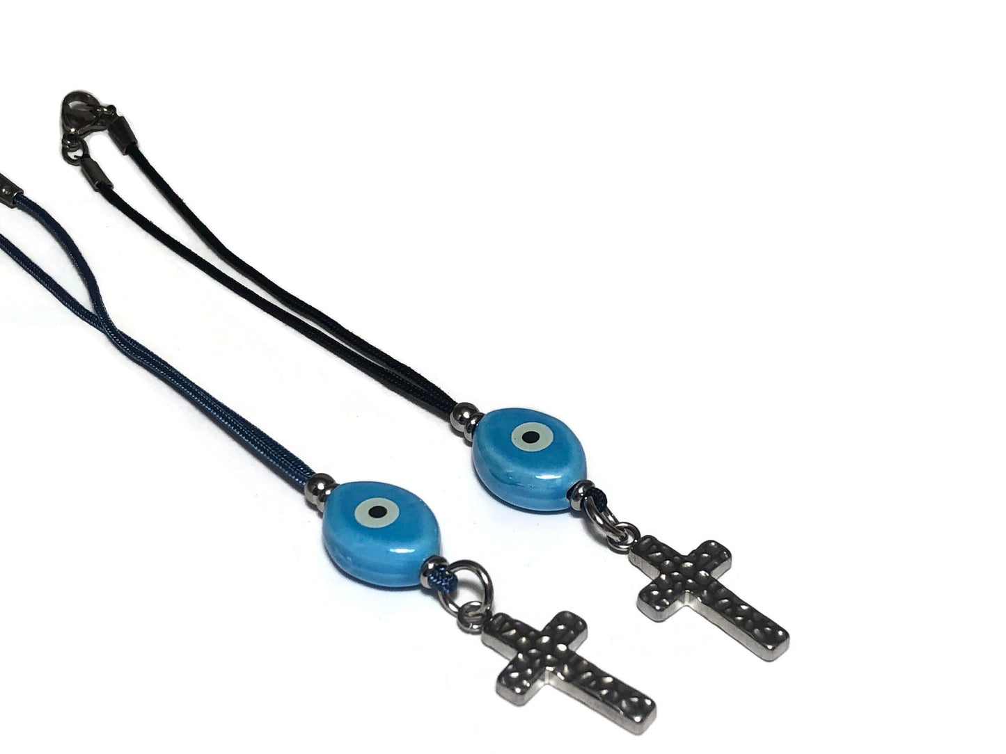 Blue Evil Eye Cross Rearview Mirror - Car Mirror Charm - Car accessories