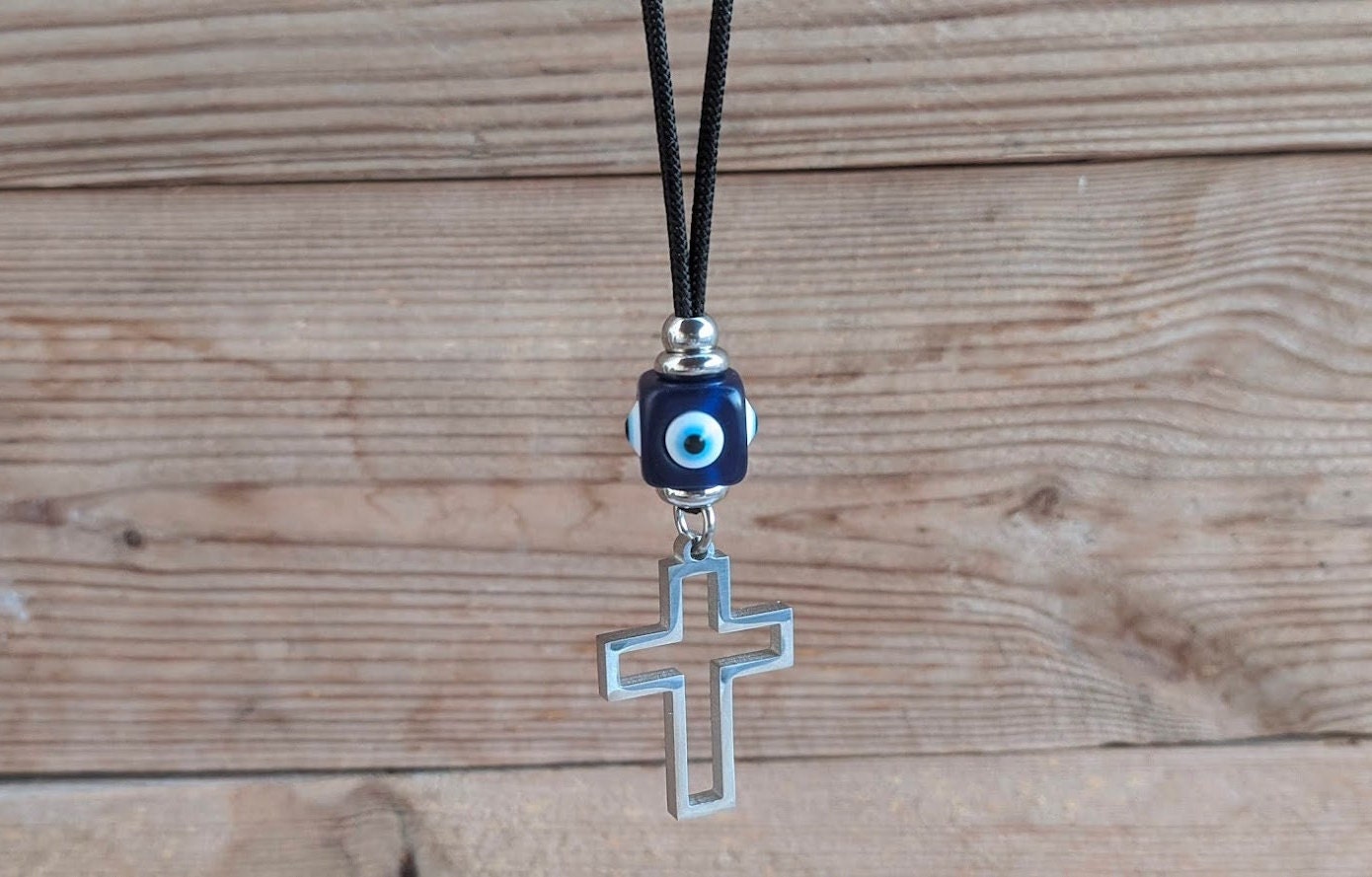 Cross Evil Eye Car Mirror Charm - New Driver Gift - Car Protection