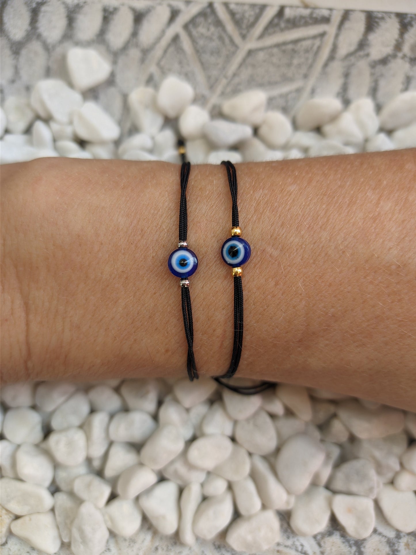 Bracelet noir oeil bleu - Bracelet porte bonheur - Cadeau pour lui ou pour elle