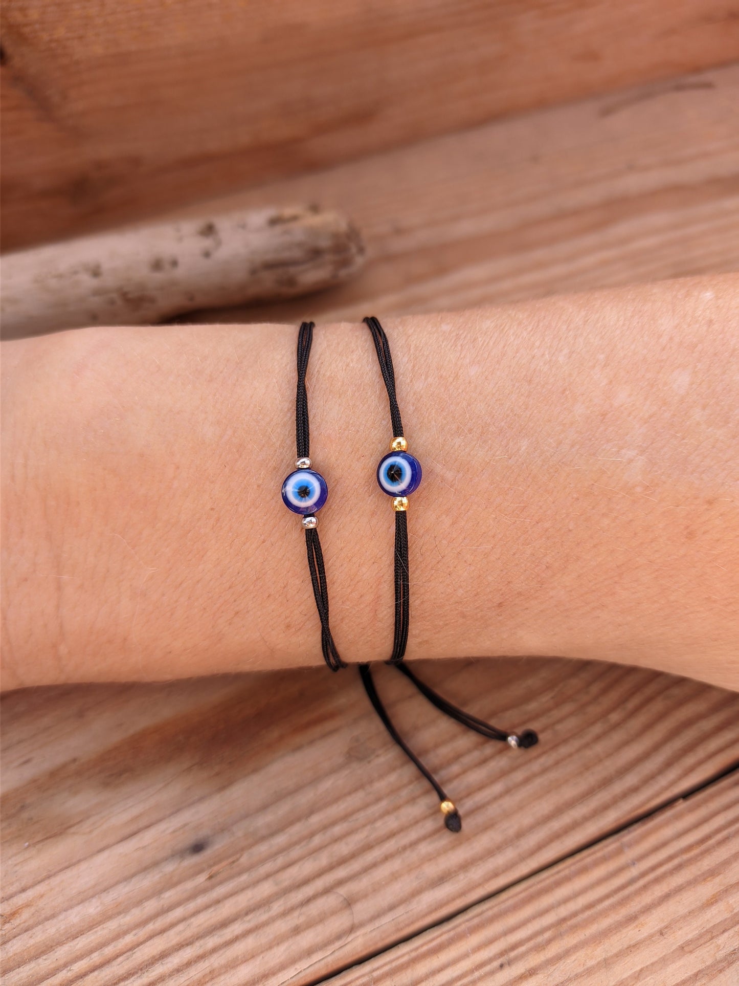 Bracelet noir oeil bleu - Bracelet porte bonheur - Cadeau pour lui ou pour elle