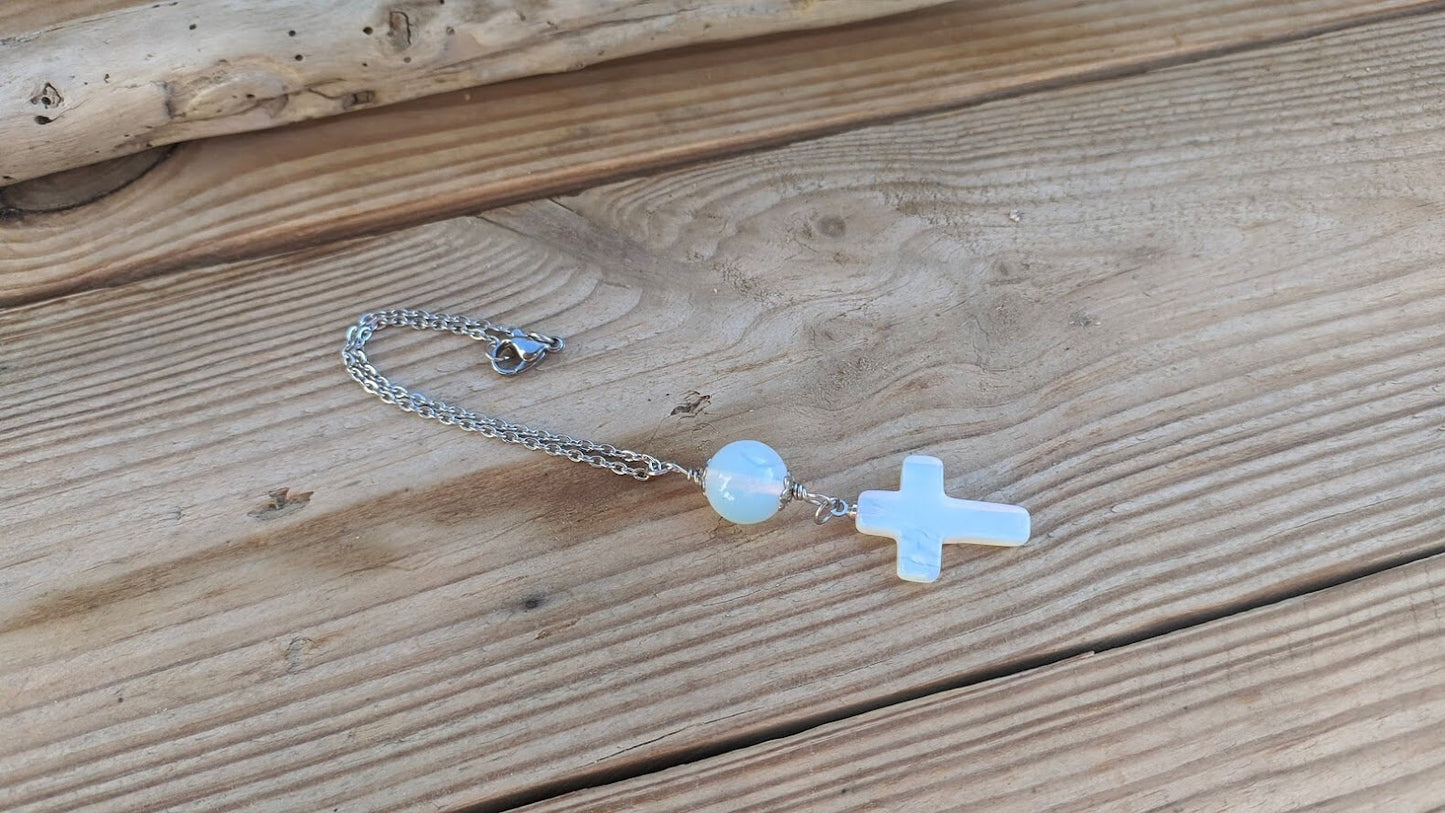 Moonstone Cross Car Mirror Charm - Car Accessories