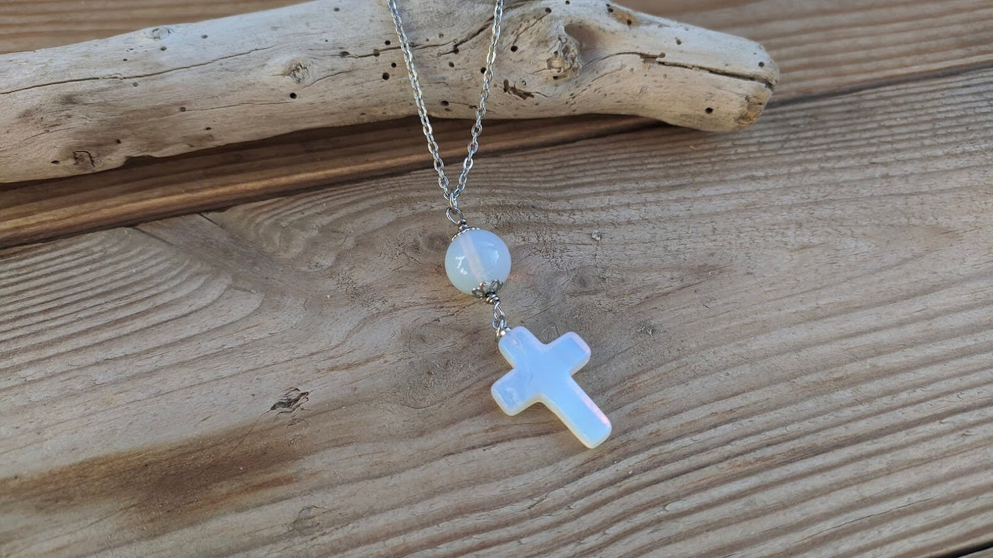 Moonstone Cross Car Mirror Charm - Car Accessories