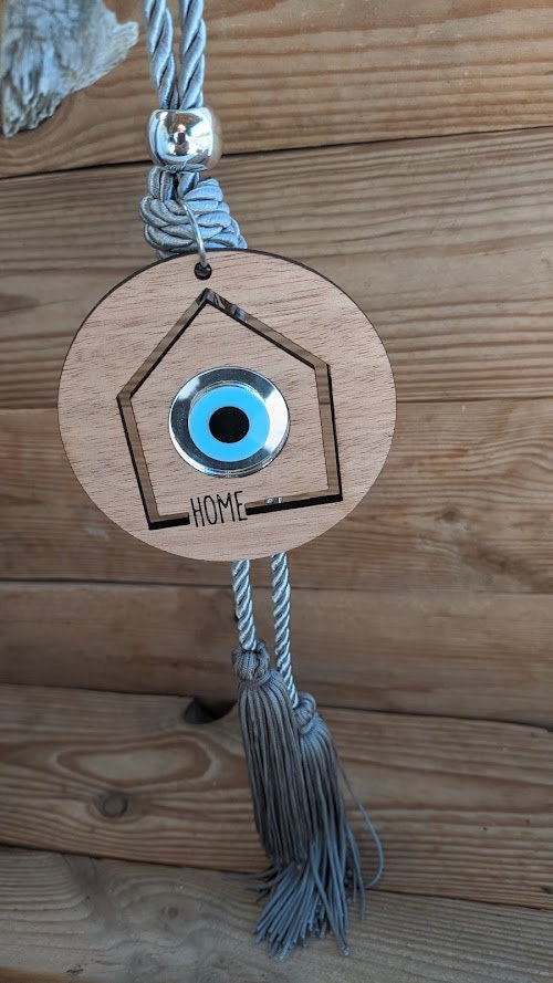 Suspension Murale Oeil Bleu en Bois - Protection Maison