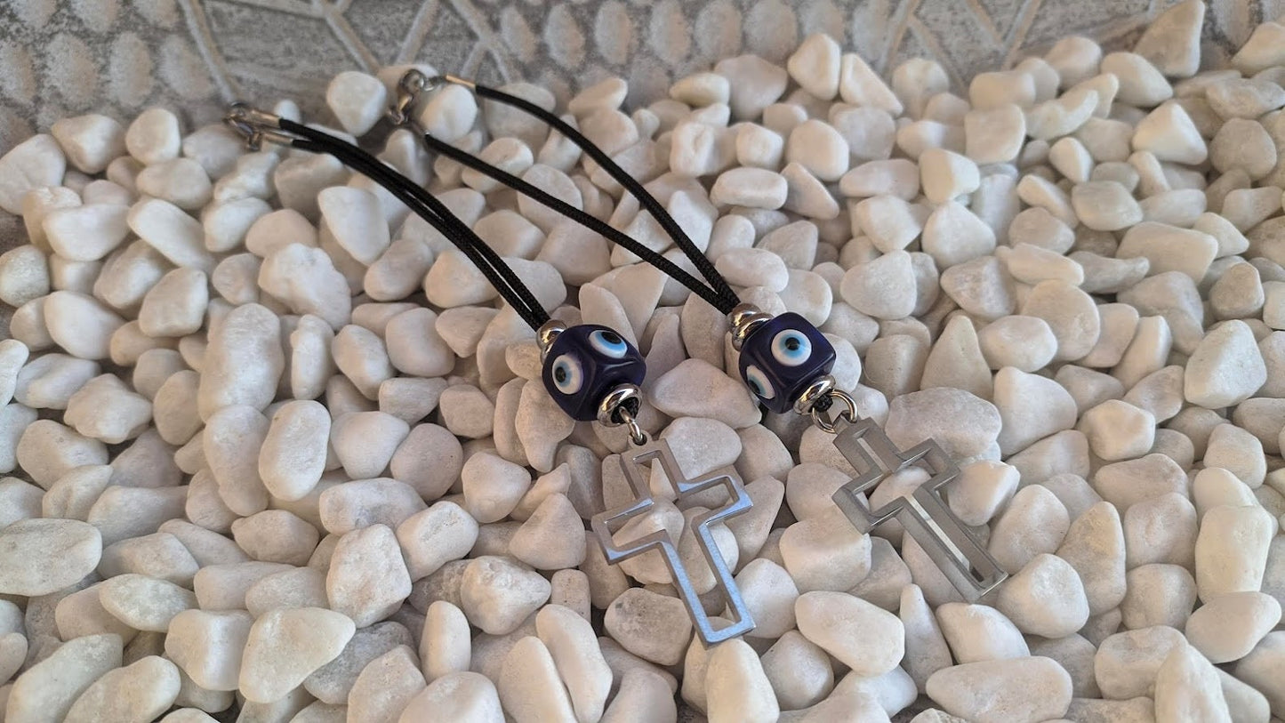 Cross Evil Eye Car Mirror Charm - New Driver Gift - Car Protection