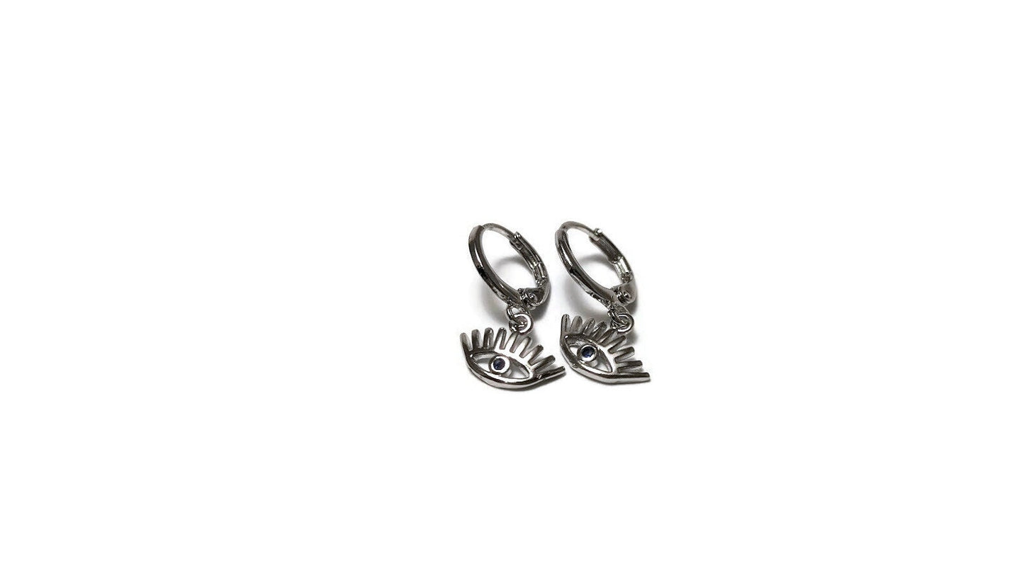 Boucles d’Oreilles Oeil Bleu en Laiton - En doré ou argenté