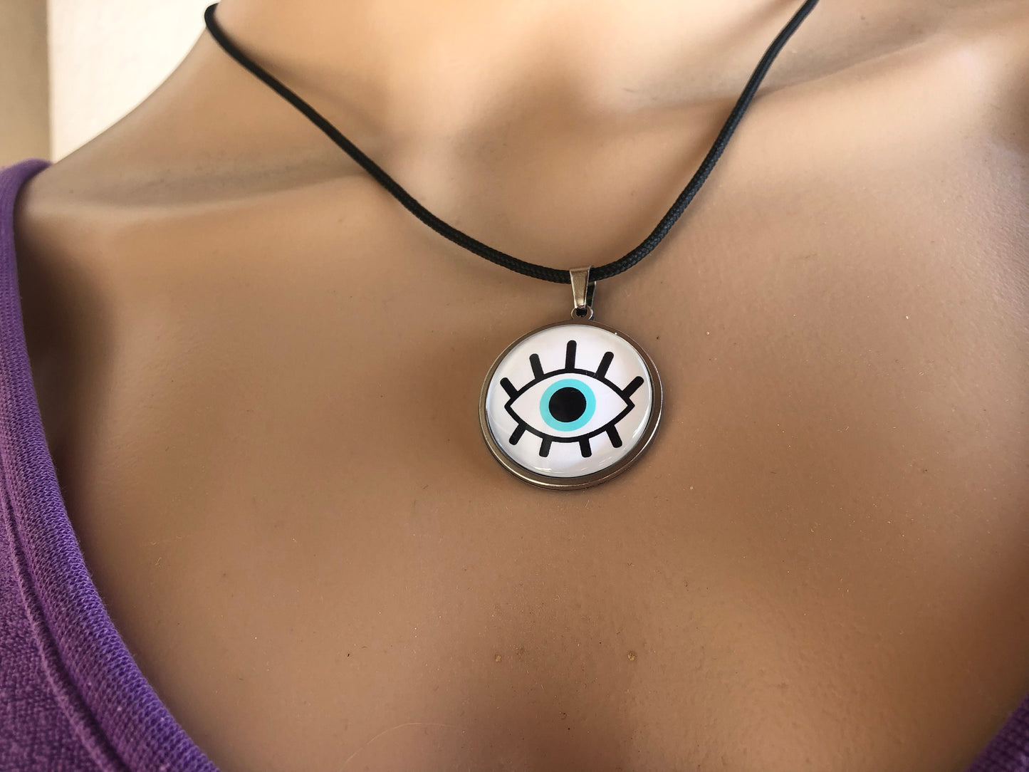 Evil Eye Necklace - Glass Evil Eye Pendant - Gift for Her - Stainless Necklace