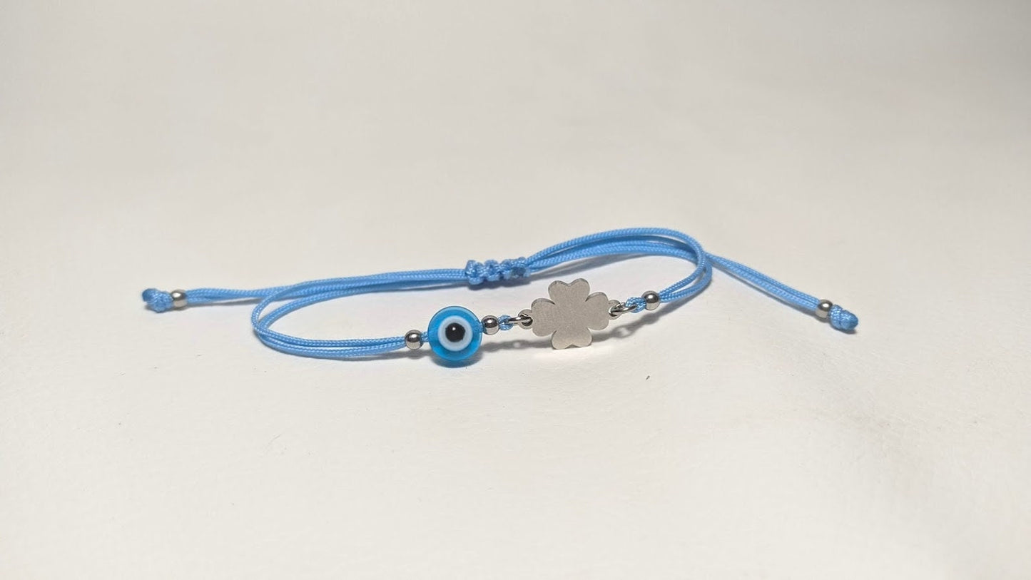 Bracelet Trèfle Oeil Bleu - Six couleurs au choix - Bracelet porte-bonheur