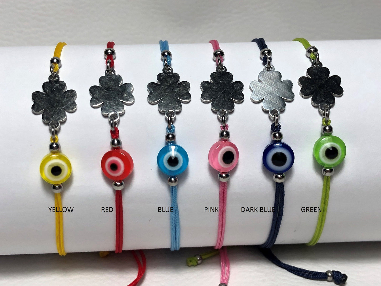 Bracelet Trèfle Oeil Bleu - Six couleurs au choix - Bracelet porte-bonheur