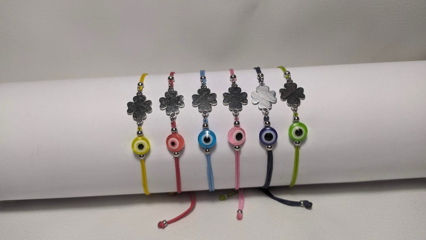 Bracelet Trèfle Oeil Bleu - Six couleurs au choix - Bracelet porte-bonheur