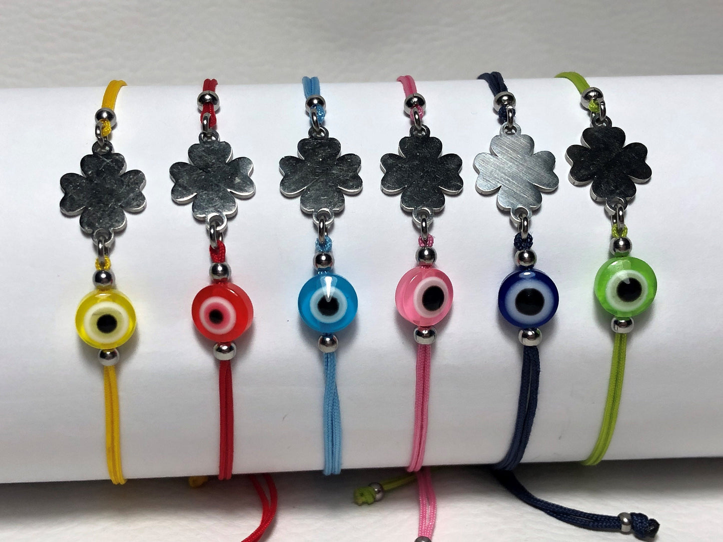 Bracelet Trèfle Oeil Bleu - Six couleurs au choix - Bracelet porte-bonheur