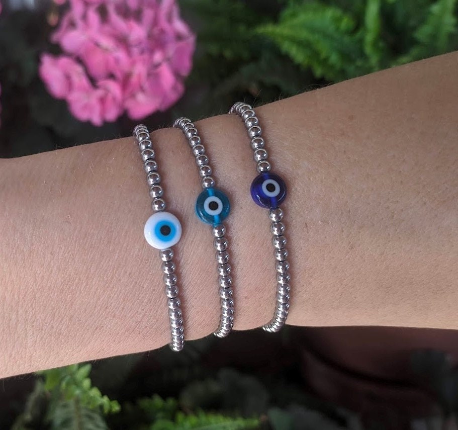 Bracelet Oeil Bleu Hematite - Bijou Femme ou Homme