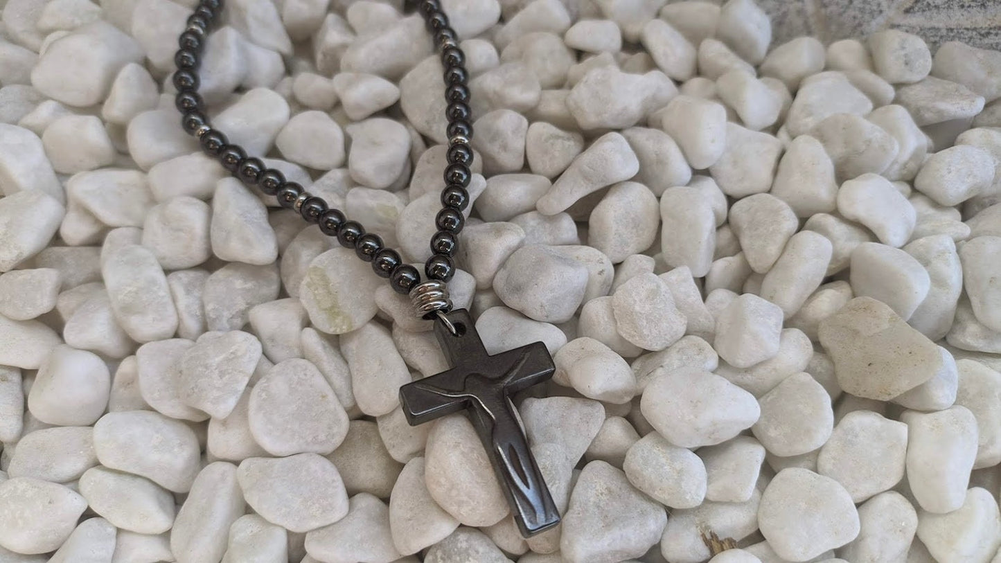 Hematite cross car mirror charm – Car protection
