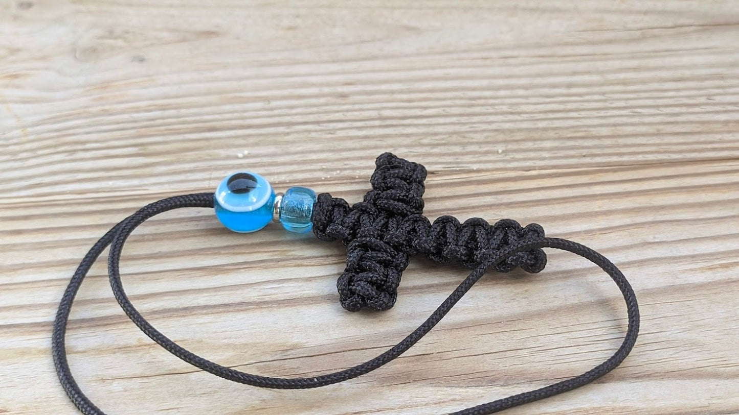 Macrame Evil Eye Cross Car Mirror Charm | Car Protection | Handcrafted