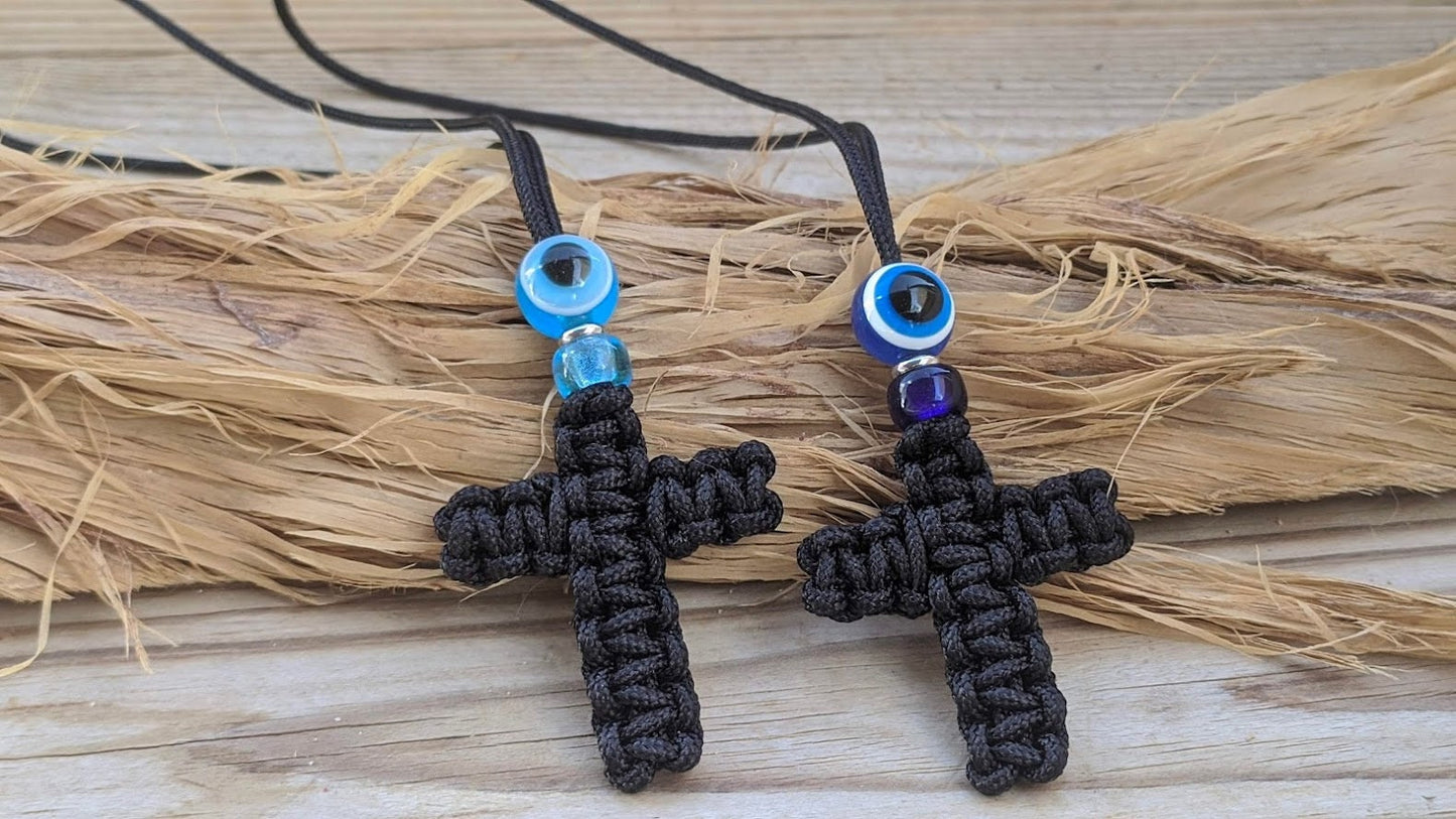 Macrame Evil Eye Cross Car Mirror Charm | Car Protection | Handcrafted