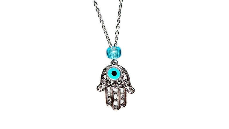 Evil Eye Hamsa Mirror Charm - Travel Protection - Hamsa Hand Pendant