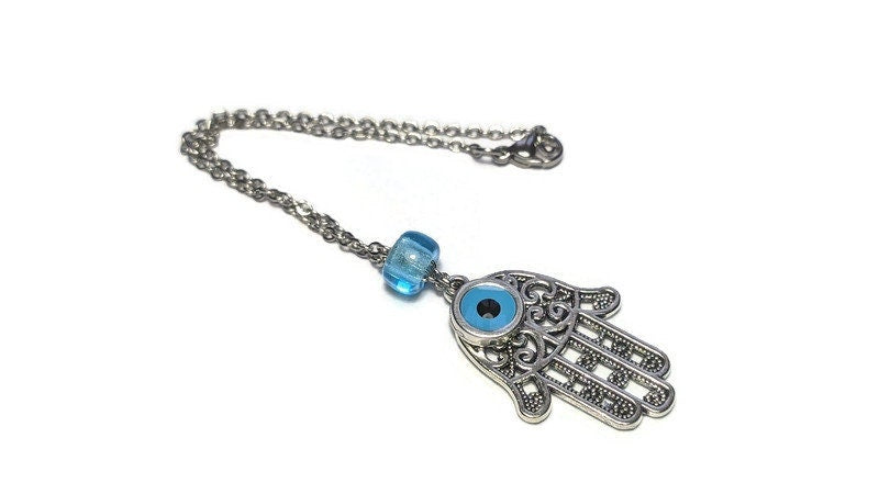 Evil Eye Hamsa Mirror Charm - Travel Protection - Hamsa Hand Pendant
