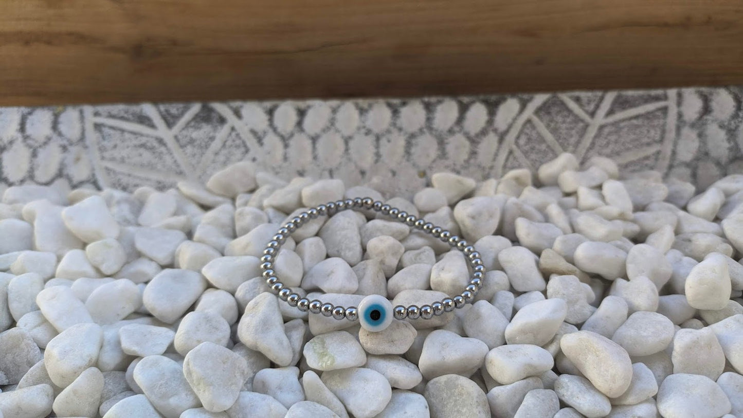 Bracelet Oeil Bleu Hematite - Bijou Femme ou Homme
